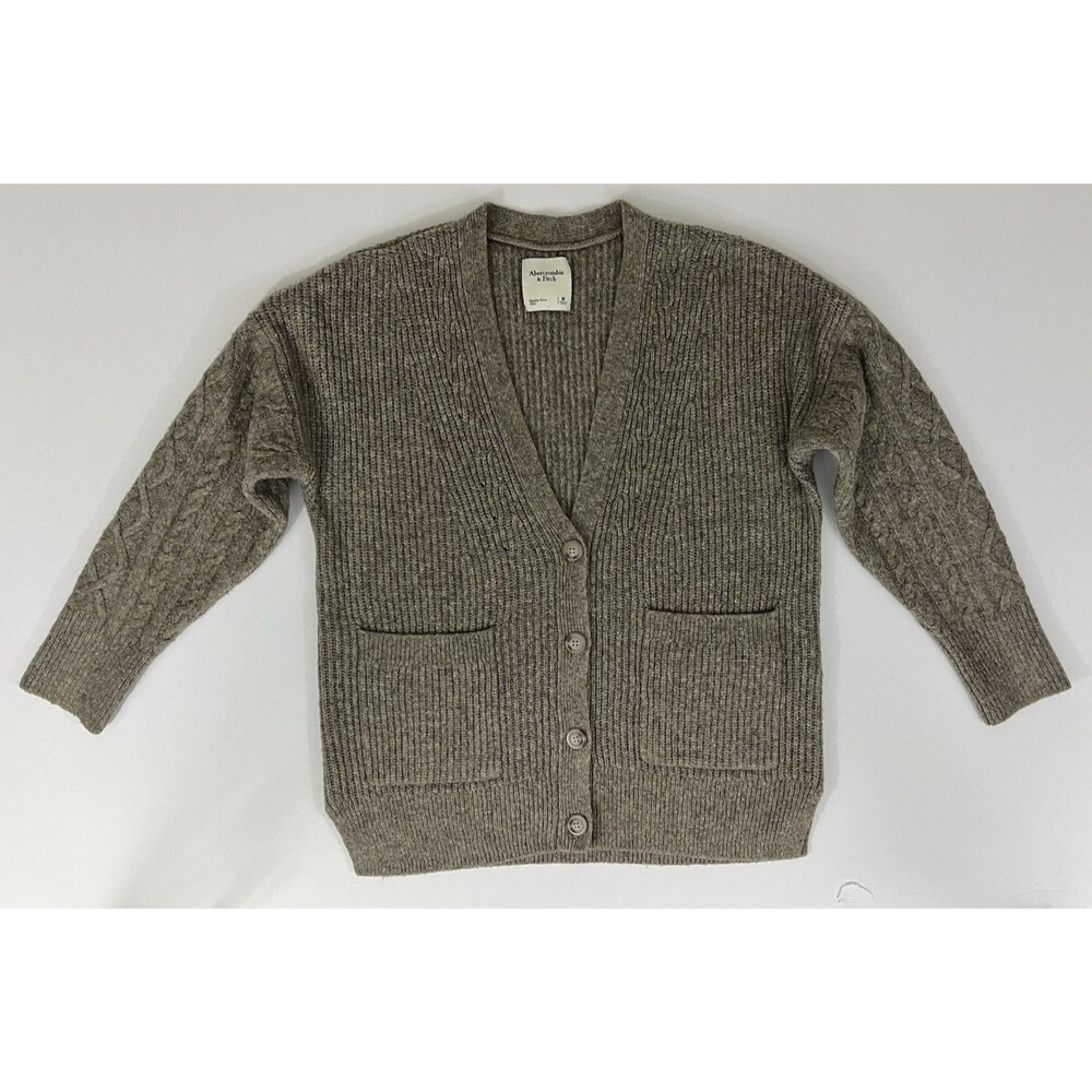 Abercrombie Fitch Cardigan Sweater Women’s M Brown Knit Cable Light Academia - Picture 9 of 9